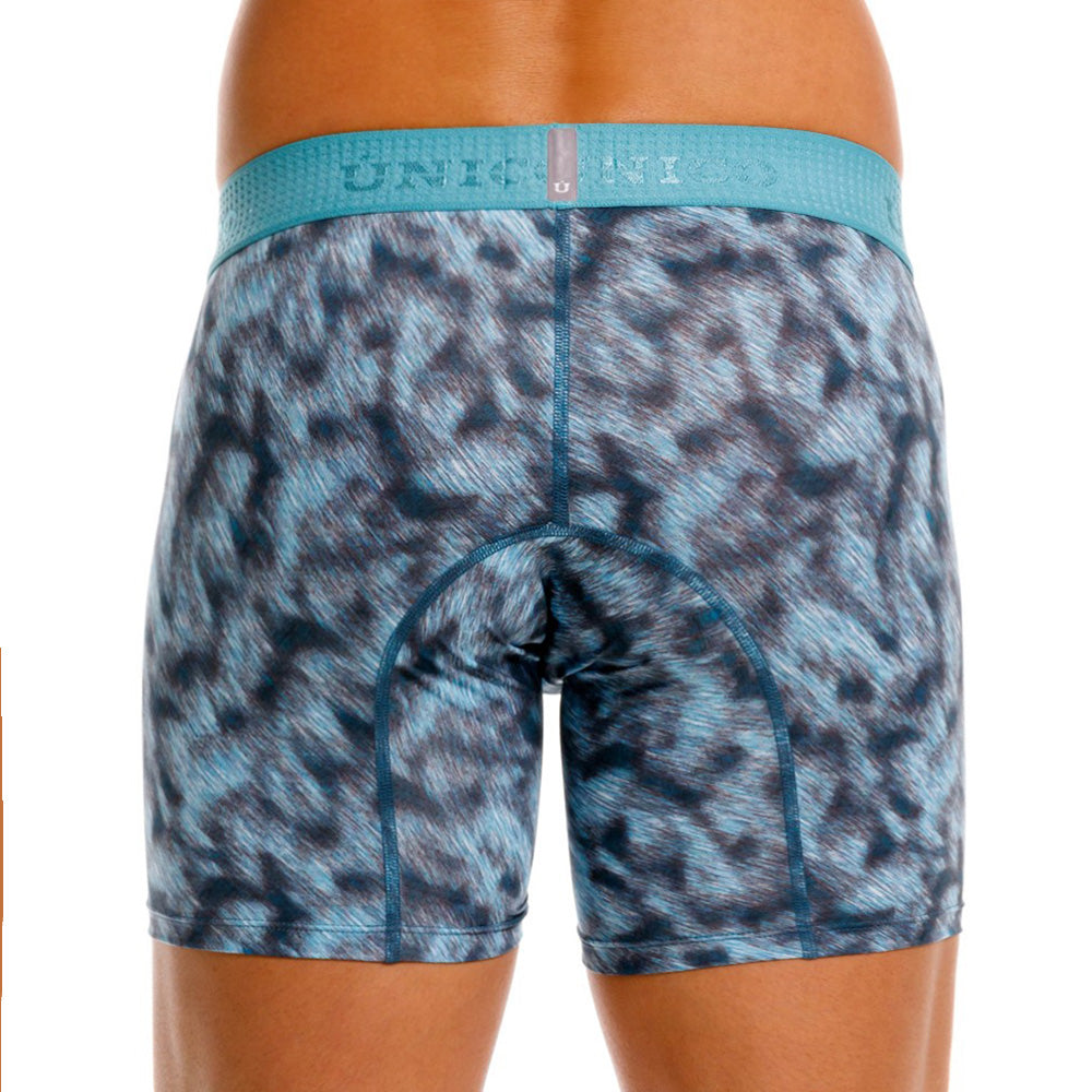MUNDO ÚNICO "Sesgado" Blue Printed Mid Boxer Briefs (BOXER MEDIO SESGADO AZUL)