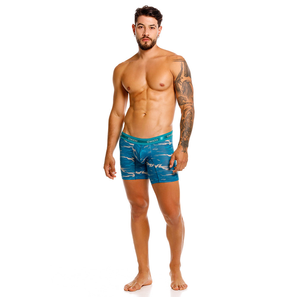 Mundo Unico Men's Mid-Length Boxer Briefs - Sinople Blue Microfiber