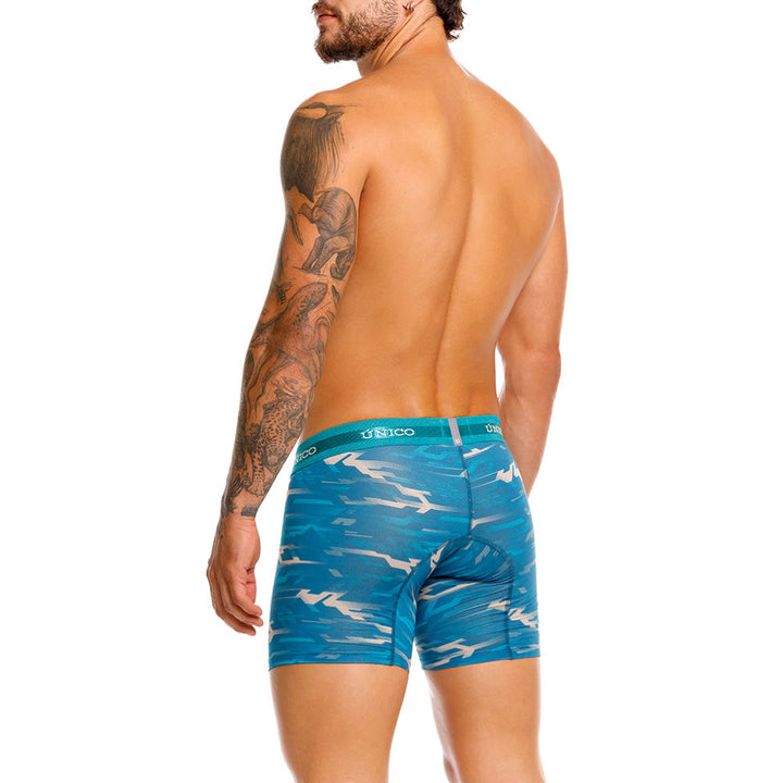 Mundo Unico Men's Mid-Length Boxer Briefs - Sinople Blue Microfiber
