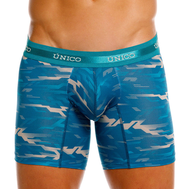 Mundo Unico Men's Mid-Length Boxer Briefs - Sinople Blue Microfiber