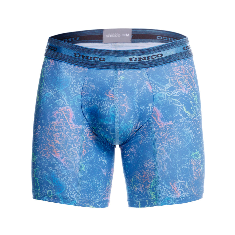 Mundo Unico Men's Teorema Azul Mid-Length Boxer Briefs - Performance Microfiber Support Underwear