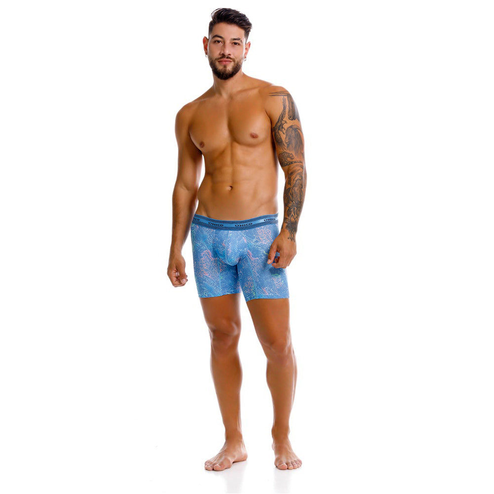 Mundo Unico Men's Teorema Azul Mid-Length Boxer Briefs - Performance Microfiber Support Underwear