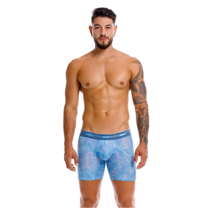 Mundo Unico Men's Teorema Azul Mid-Length Boxer Briefs - Performance Microfiber Support Underwear