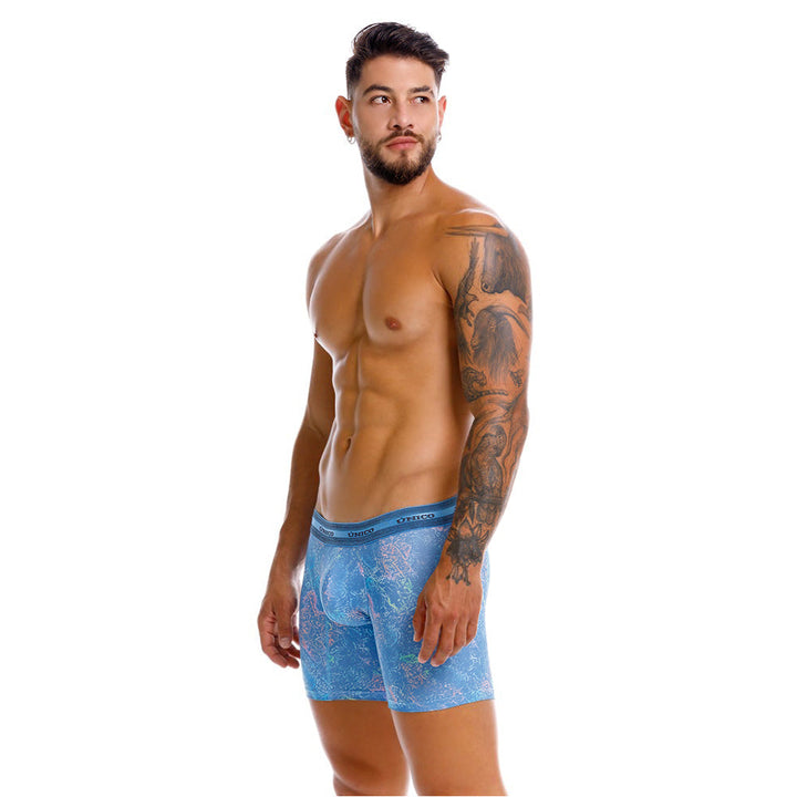 Mundo Unico Men's Teorema Azul Mid-Length Boxer Briefs - Performance Microfiber Support Underwear