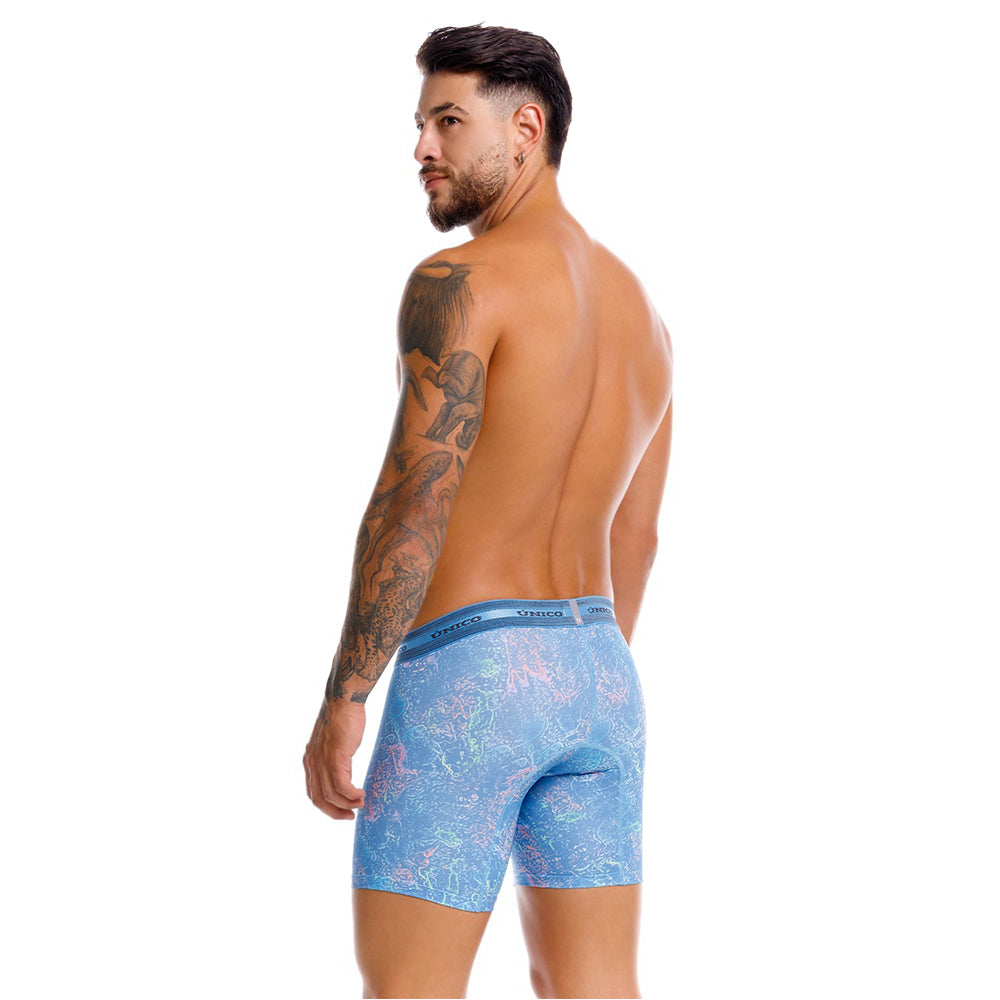 Mundo Unico Men's Teorema Azul Mid-Length Boxer Briefs - Performance Microfiber Support Underwear