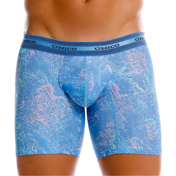 Mundo Unico Men's Teorema Azul Mid-Length Boxer Briefs - Performance Microfiber Support Underwear
