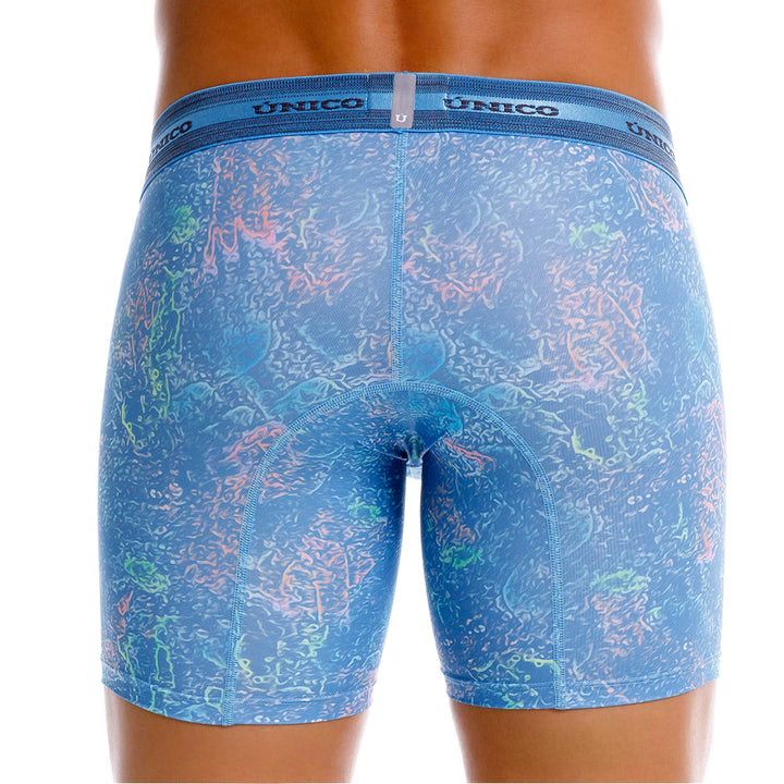 Mundo Unico Men's Teorema Azul Mid-Length Boxer Briefs - Performance Microfiber Support Underwear