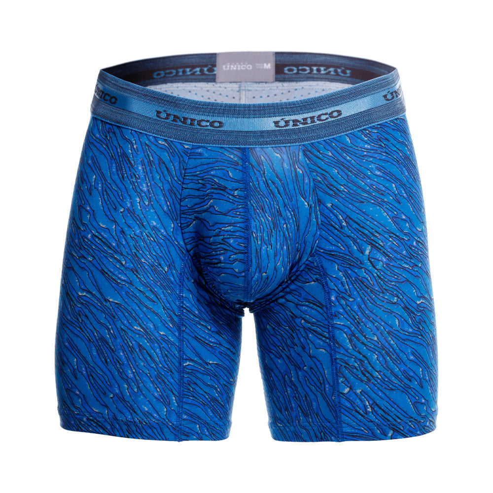 Mundo Unico Men's Mid-Length Boxer Briefs - Torzal Azul Printed Microfiber
