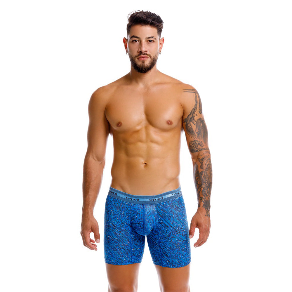 Mundo Unico Men's Mid-Length Boxer Briefs - Torzal Azul Printed Microfiber