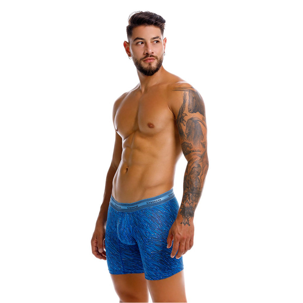Mundo Unico Men's Mid-Length Boxer Briefs - Torzal Azul Printed Microfiber