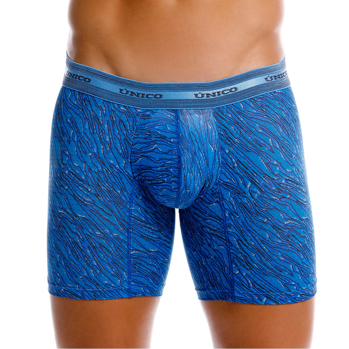 Mundo Unico Men's Mid-Length Boxer Briefs - Torzal Azul Printed Microfiber