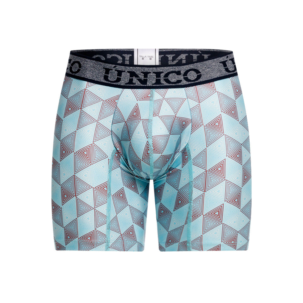 Unico Triangle Men's Mid-Length Boxer Brief - Blue Geometric Microfiber Underwear