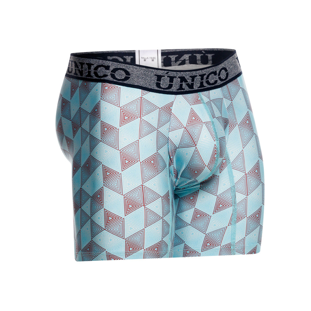 Unico Triangle Men's Mid-Length Boxer Brief - Blue Geometric Microfiber Underwear