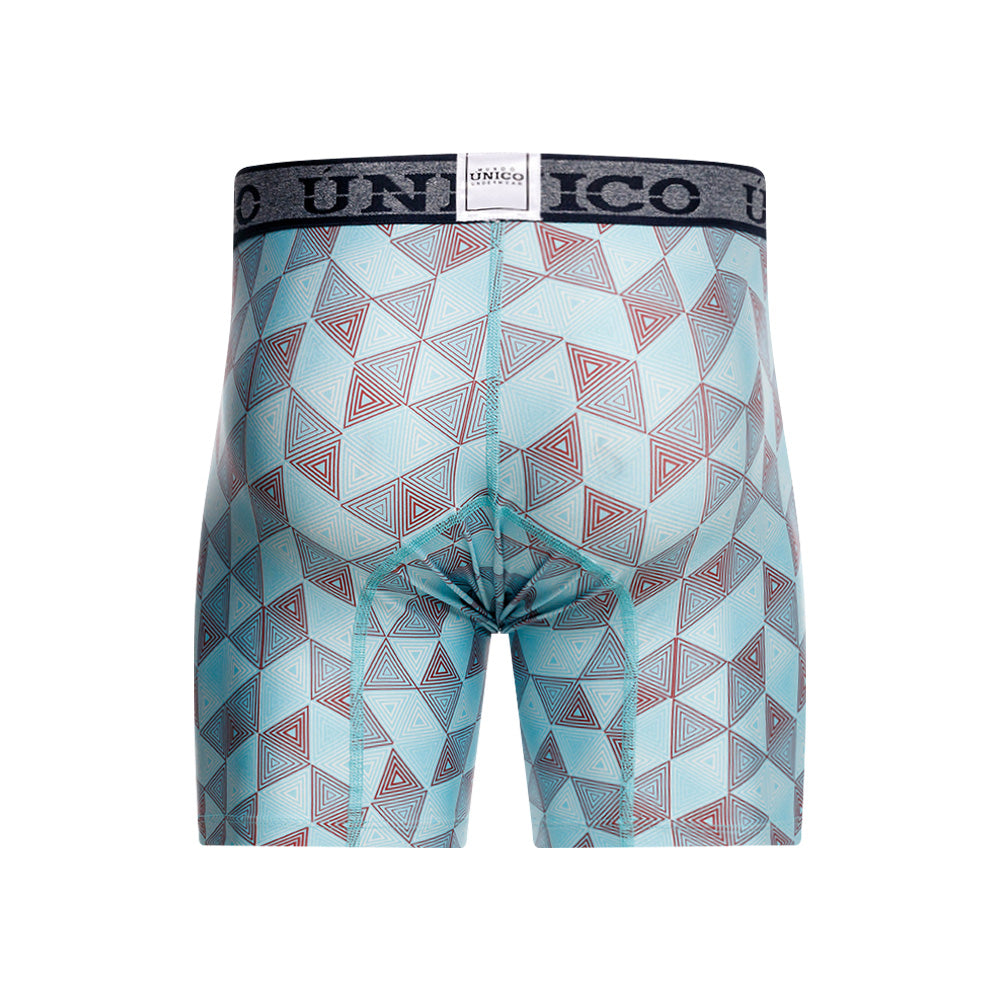 Unico Triangle Men's Mid-Length Boxer Brief - Blue Geometric Microfiber Underwear