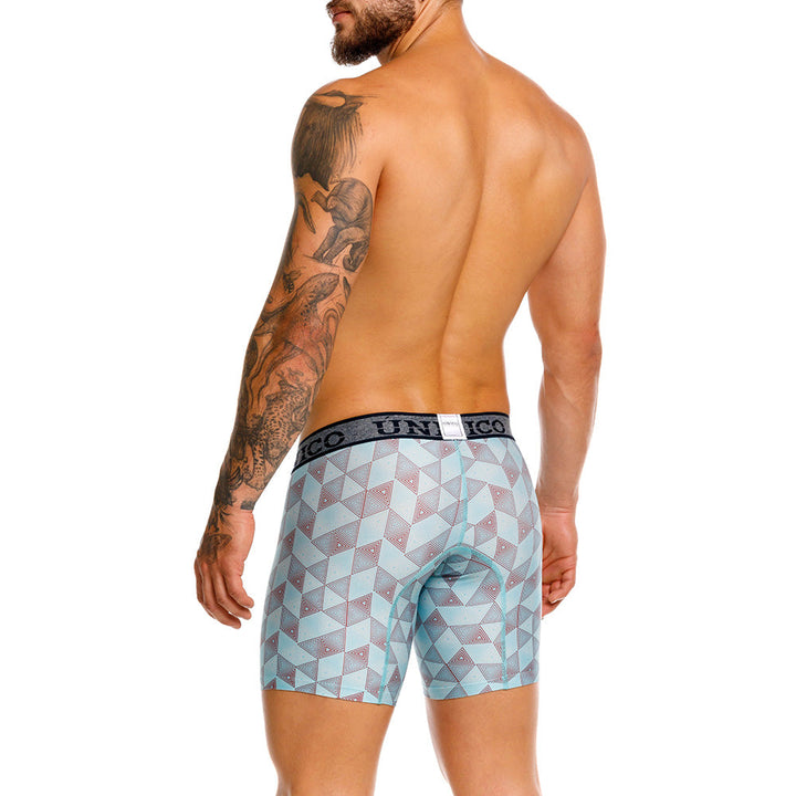 Unico Triangle Men's Mid-Length Boxer Brief - Blue Geometric Microfiber Underwear