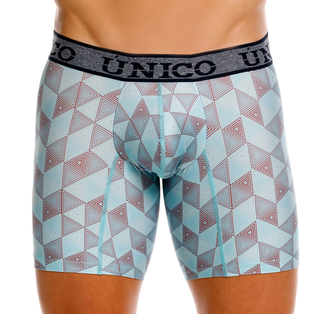 Unico Triangle Men's Mid-Length Boxer Brief - Blue Geometric Microfiber Underwear