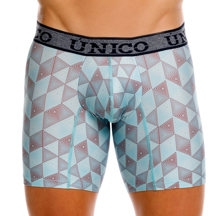 Unico Triangle Men's Mid-Length Boxer Brief - Blue Geometric Microfiber Underwear