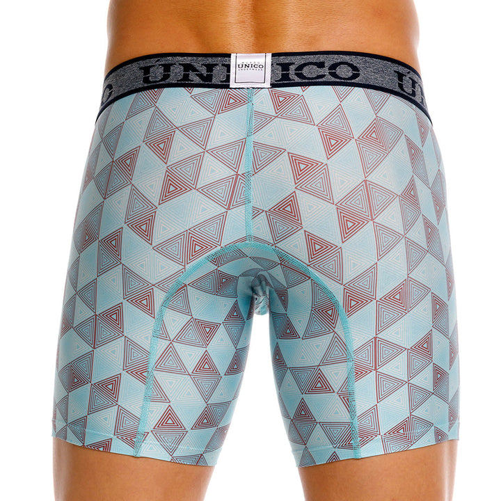 Unico Triangle Men's Mid-Length Boxer Brief - Blue Geometric Microfiber Underwear