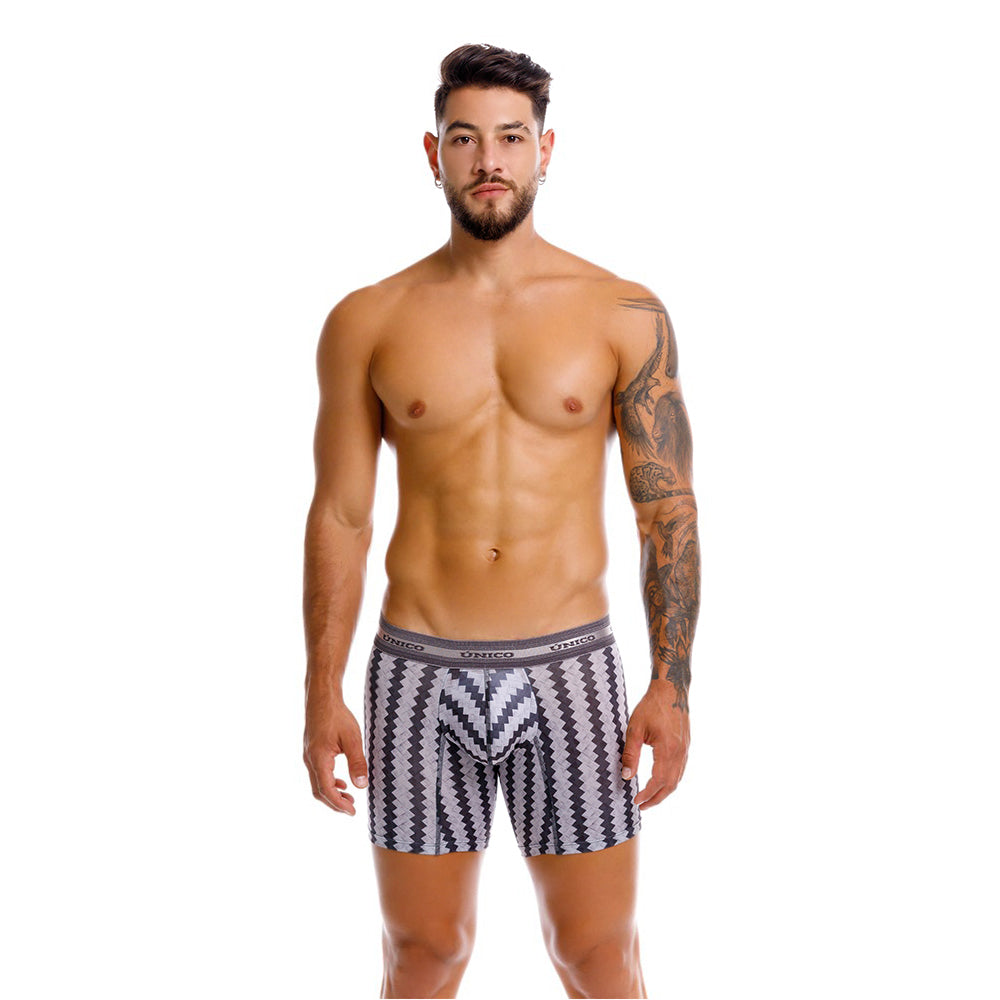 Mundo Unico Men’s Boxer Medio Tricotosa Gris - Printed Microfiber Boxer Briefs with Support Pouch