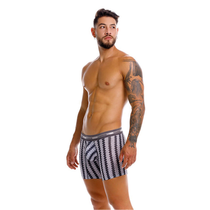 Mundo Unico Men’s Boxer Medio Tricotosa Gris - Printed Microfiber Boxer Briefs with Support Pouch