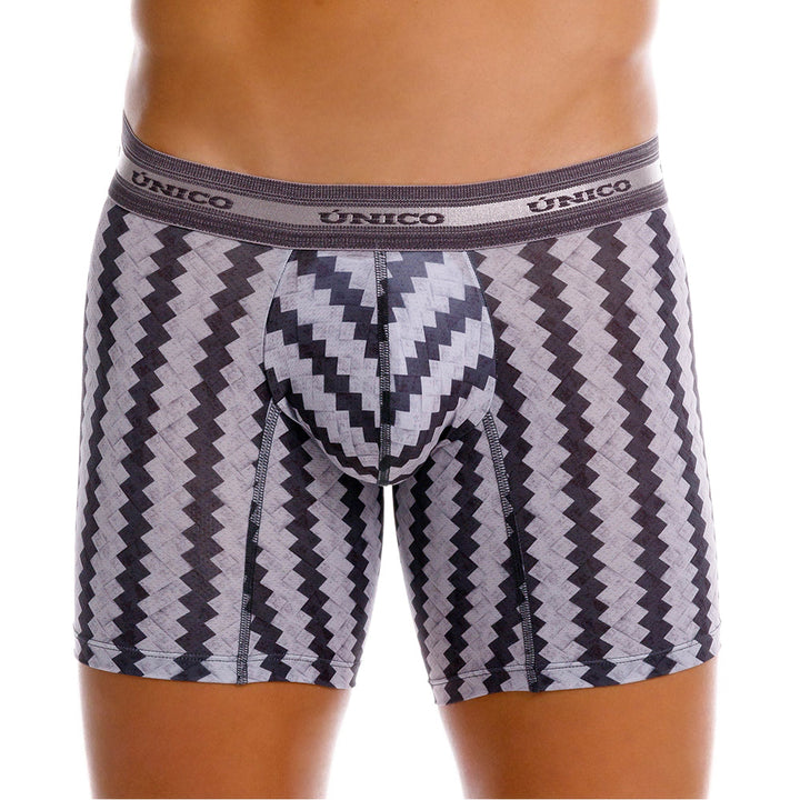Mundo Unico Men’s Boxer Medio Tricotosa Gris - Printed Microfiber Boxer Briefs with Support Pouch