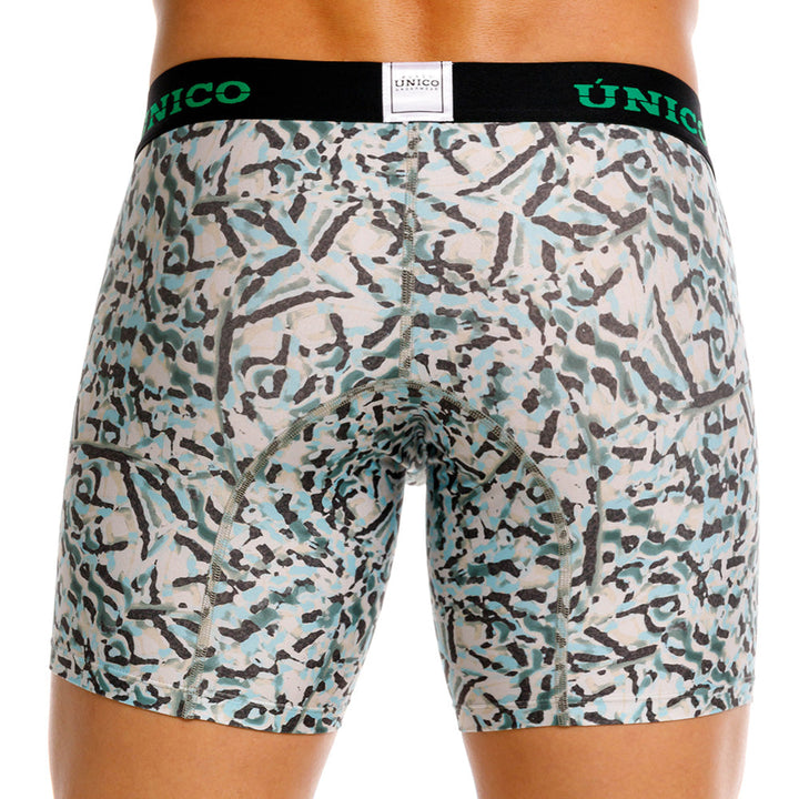 Mundo Unico Vallejuelo Men's Mid-Length Boxer Briefs – Green Printed Microfiber Underwear with Pouch Support