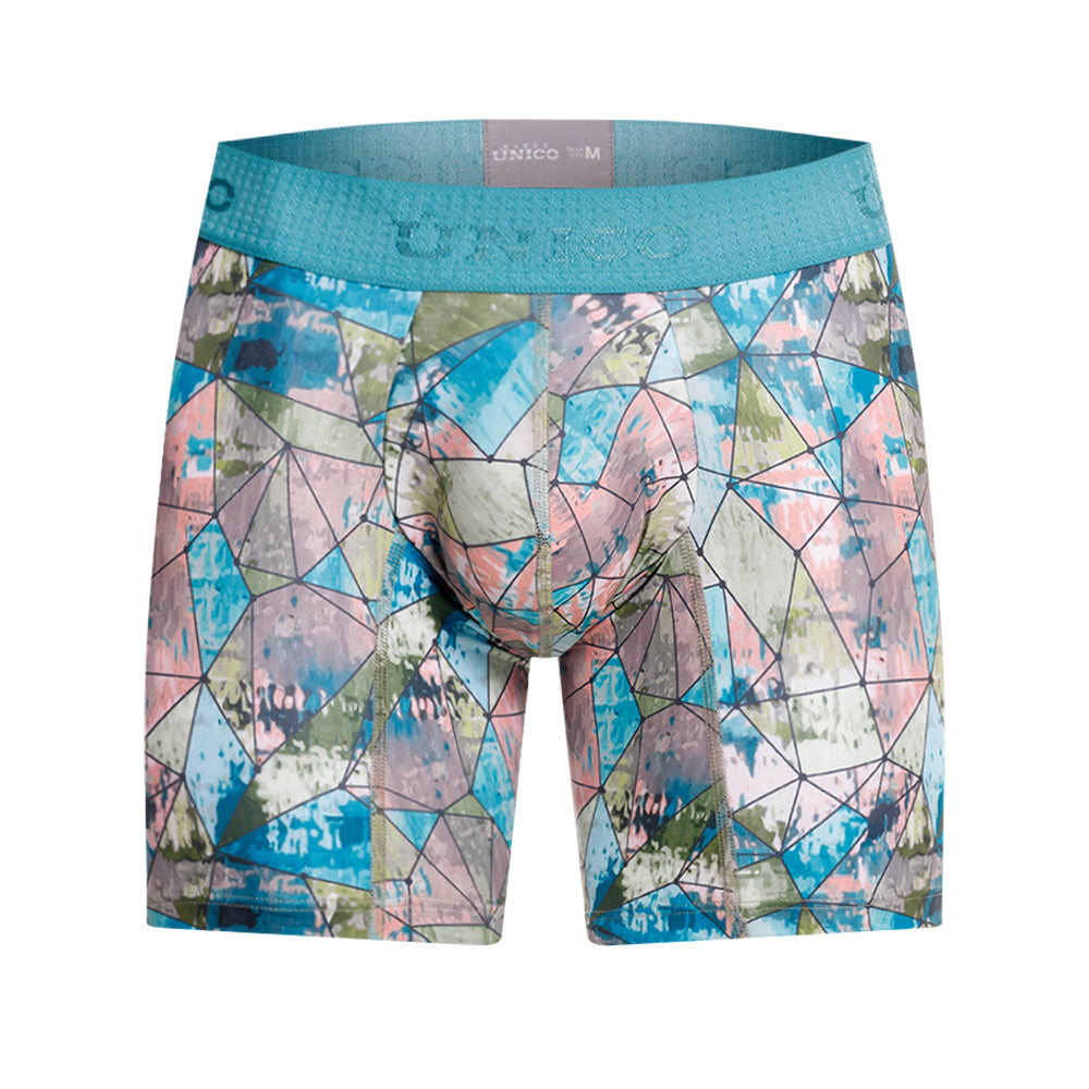 Mundo Unico Men's Microfiber Mid-Length Boxer Briefs - Blue Vitral Print