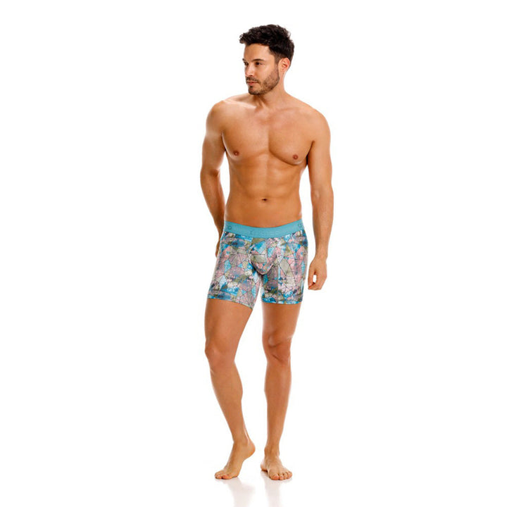 Mundo Unico Men's Microfiber Mid-Length Boxer Briefs - Blue Vitral Print