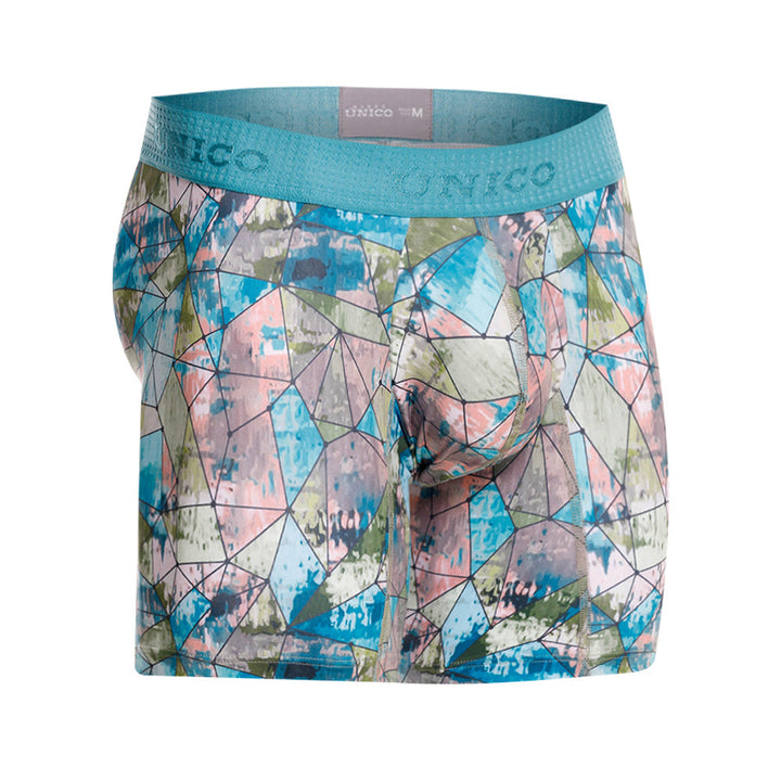 Mundo Unico Men's Microfiber Mid-Length Boxer Briefs - Blue Vitral Print