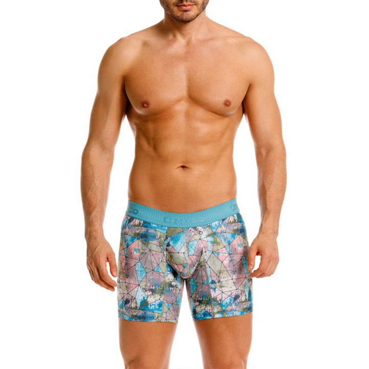 Mundo Unico Men's Microfiber Mid-Length Boxer Briefs - Blue Vitral Print