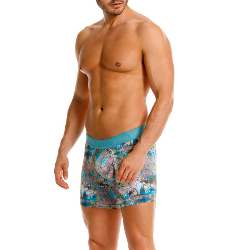 Mundo Unico Men's Microfiber Mid-Length Boxer Briefs - Blue Vitral Print
