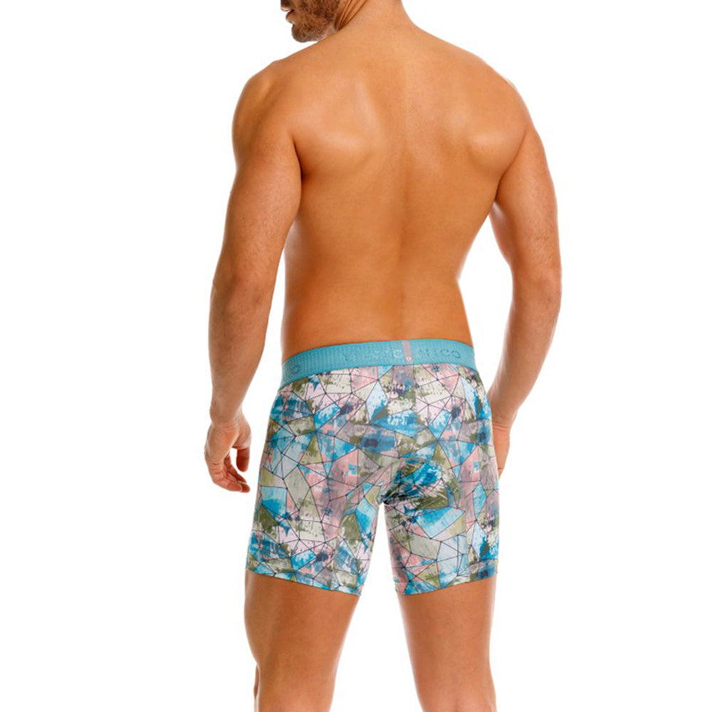 Mundo Unico Men's Microfiber Mid-Length Boxer Briefs - Blue Vitral Print