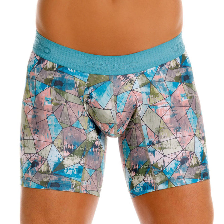 Mundo Unico Men's Microfiber Mid-Length Boxer Briefs - Blue Vitral Print