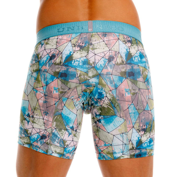 Mundo Unico Men's Microfiber Mid-Length Boxer Briefs - Blue Vitral Print