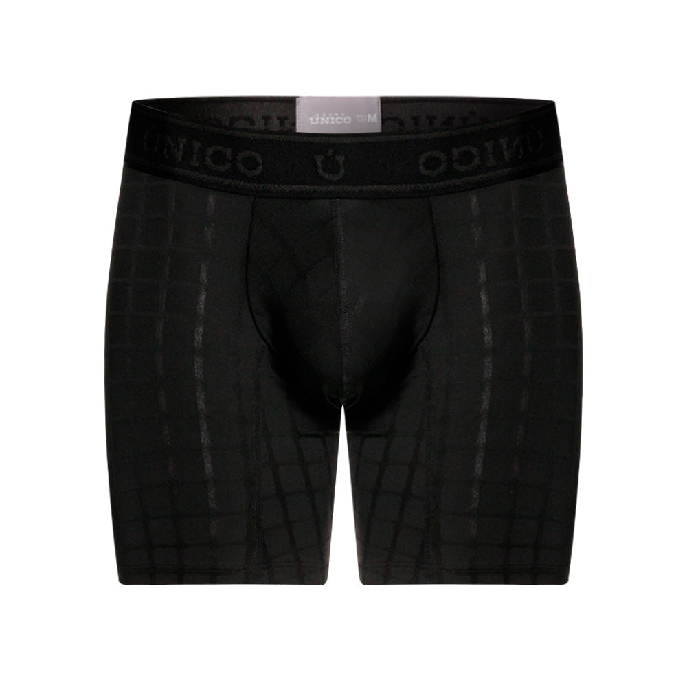 Unico Mustank Men's Mid-Length Boxer Brief - Black Jacquard Microfiber
