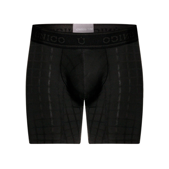 Unico Mustank Men's Mid-Length Boxer Brief - Black Jacquard Microfiber