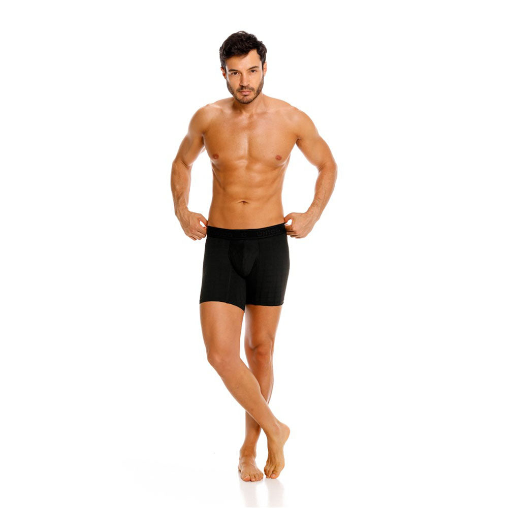 Unico Mustank Men's Mid-Length Boxer Brief - Black Jacquard Microfiber