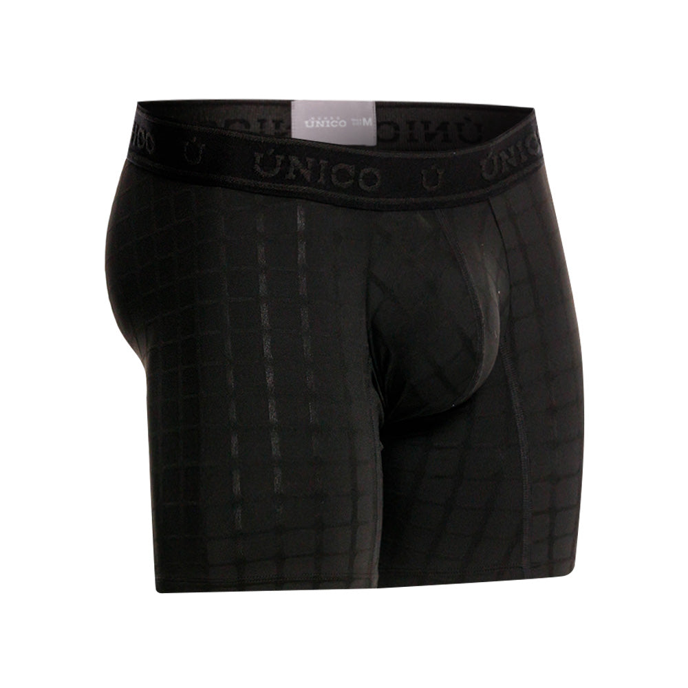 Unico Mustank Men's Mid-Length Boxer Brief - Black Jacquard Microfiber