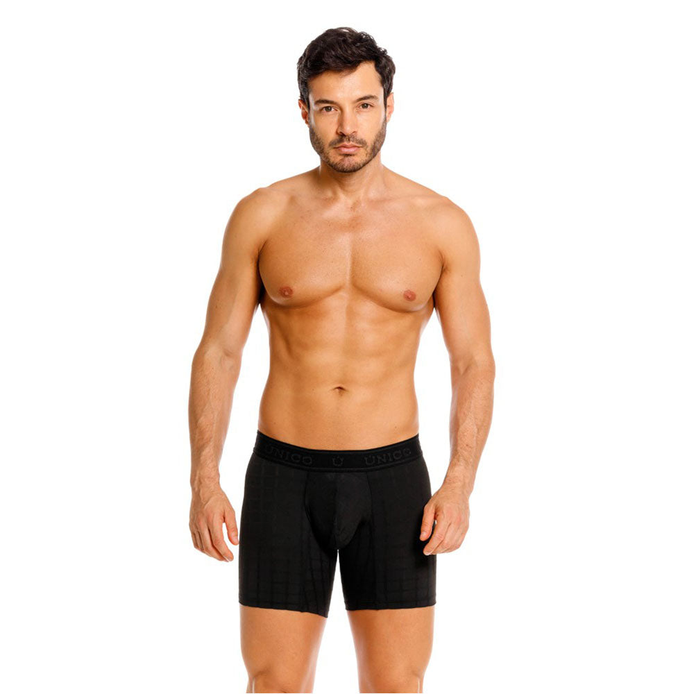 Unico Mustank Men's Mid-Length Boxer Brief - Black Jacquard Microfiber