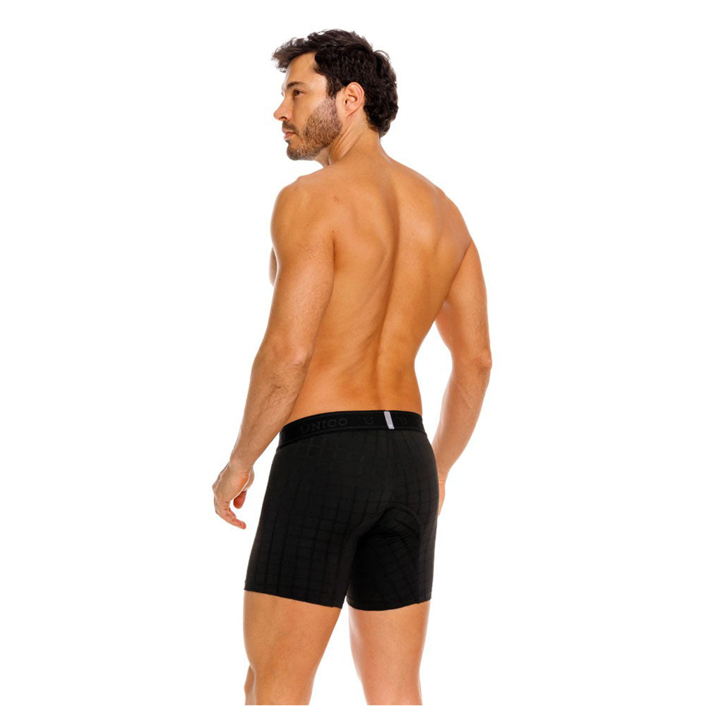 Unico Mustank Men's Mid-Length Boxer Brief - Black Jacquard Microfiber