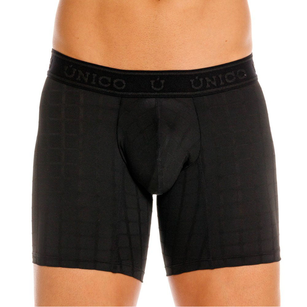 Unico Mustank Men's Mid-Length Boxer Brief - Black Jacquard Microfiber