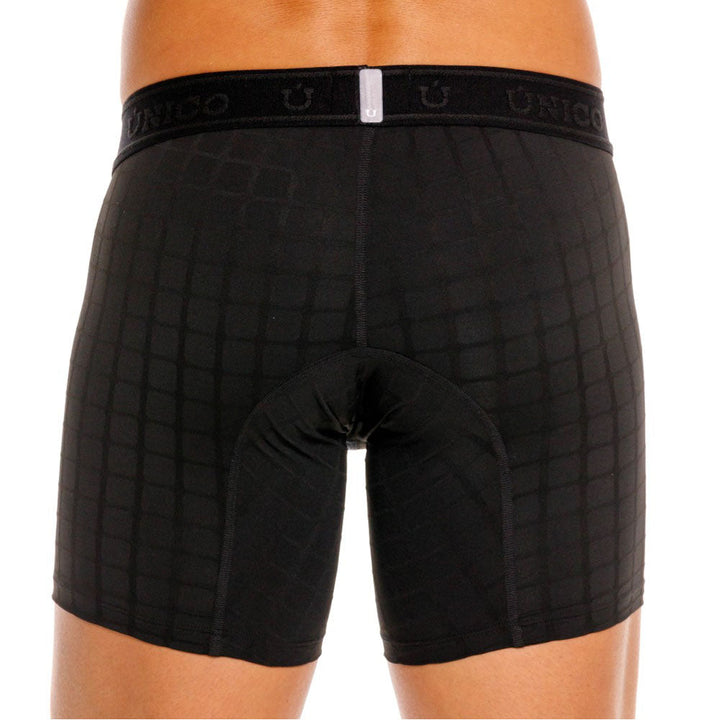 Unico Mustank Men's Mid-Length Boxer Brief - Black Jacquard Microfiber