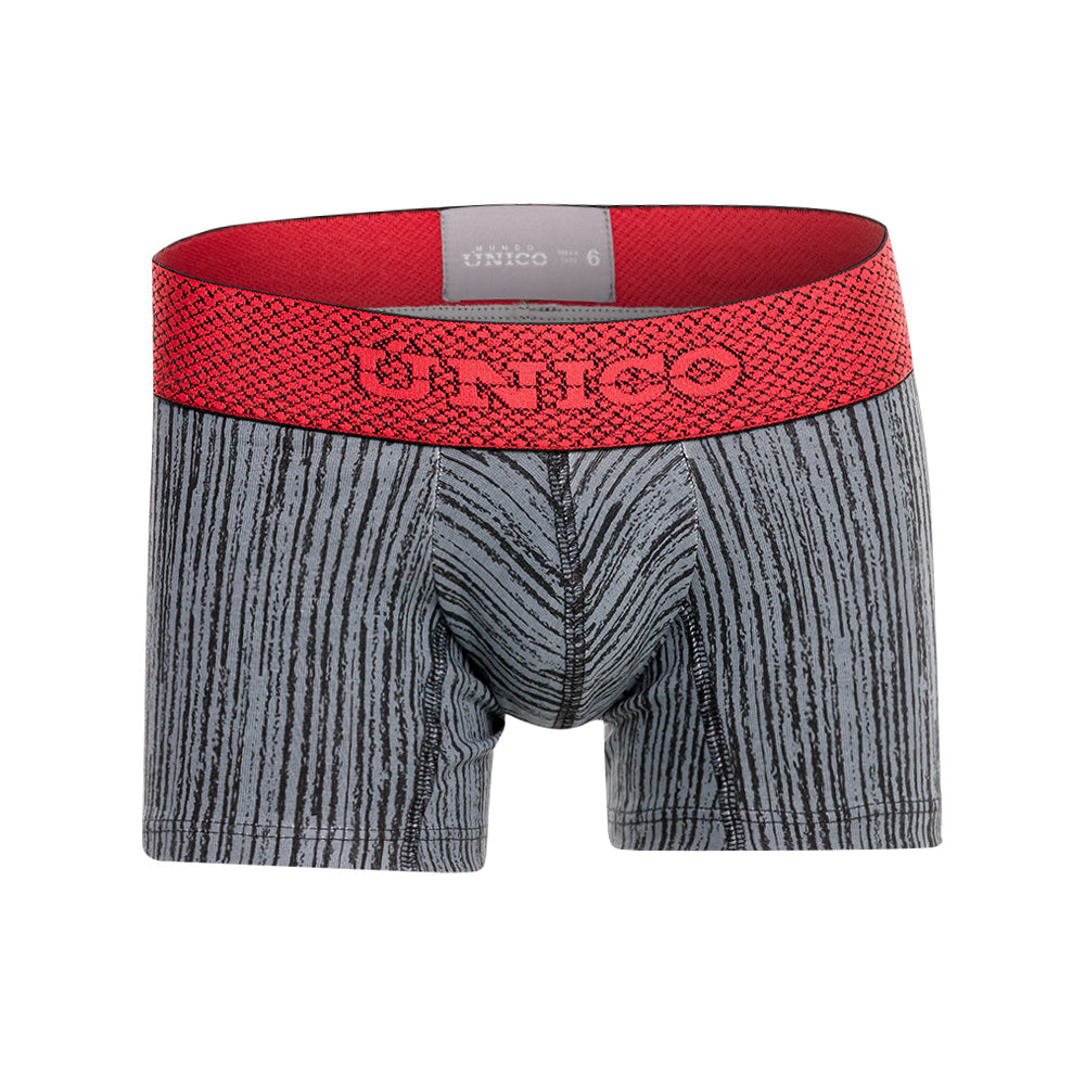 Mundo Unico Boys' Carboncillo Junior Boxer Briefs - Black & Grey Stripe Cotton with Red Elastic