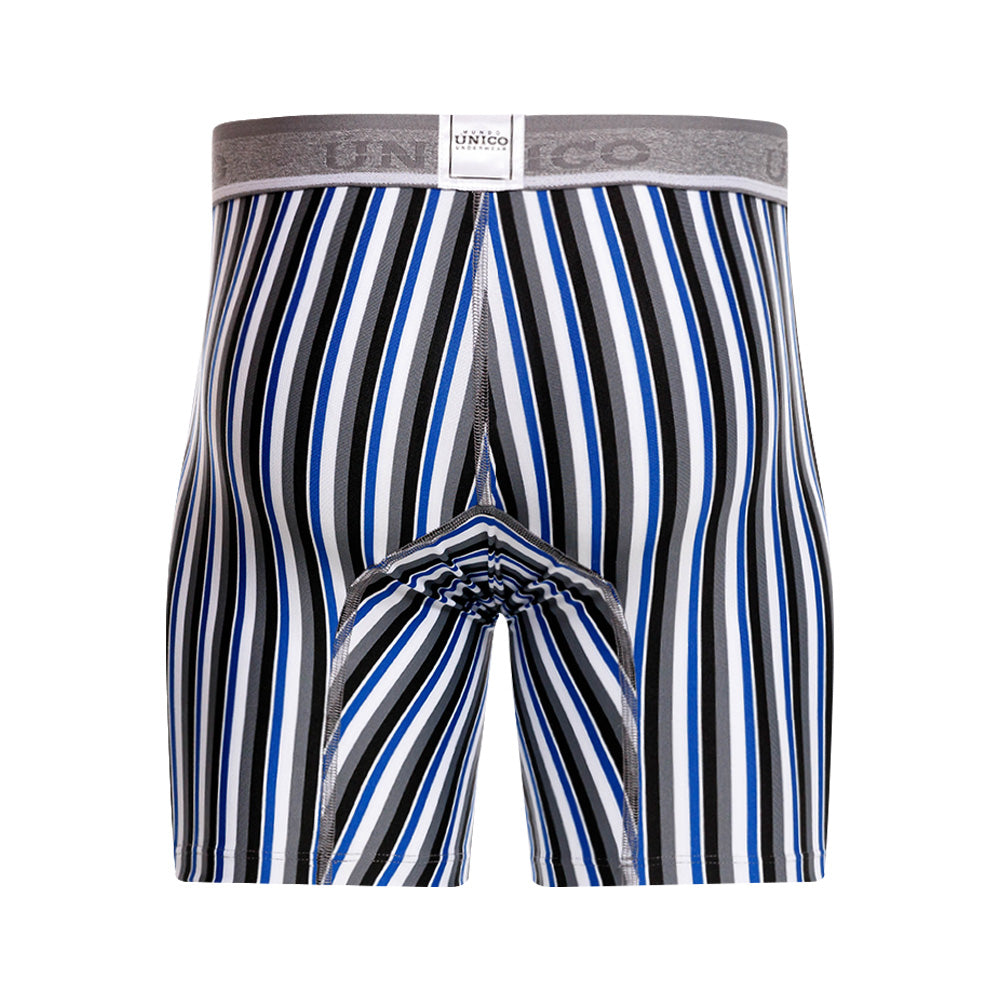 Mundo Unico Men's Mid-Length Boxer Briefs - Acantiforme Gris Striped Microfiber