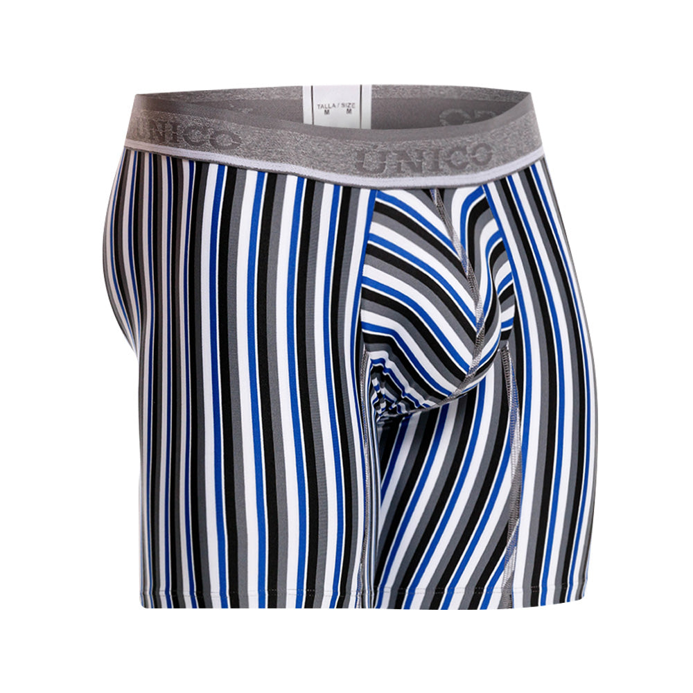 Mundo Unico Men's Mid-Length Boxer Briefs - Acantiforme Gris Striped Microfiber