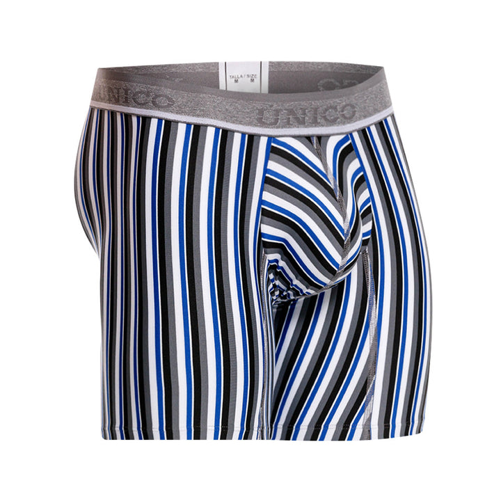 Mundo Unico Men's Mid-Length Boxer Briefs - Acantiforme Gris Striped Microfiber