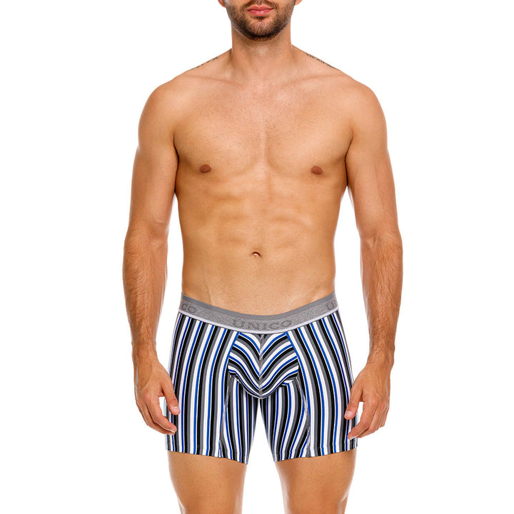 Mundo Unico Men's Mid-Length Boxer Briefs - Acantiforme Gris Striped Microfiber