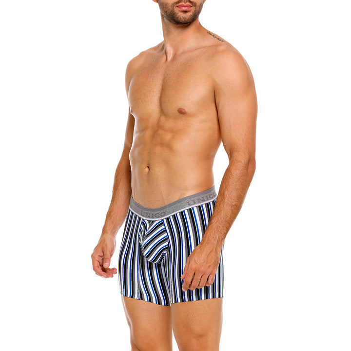Mundo Unico Men's Mid-Length Boxer Briefs - Acantiforme Gris Striped Microfiber