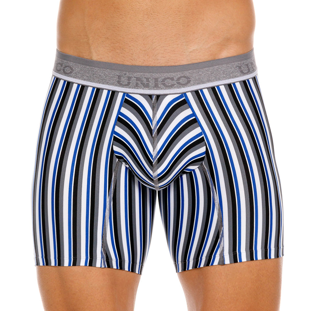 Mundo Unico Men's Mid-Length Boxer Briefs - Acantiforme Gris Striped Microfiber