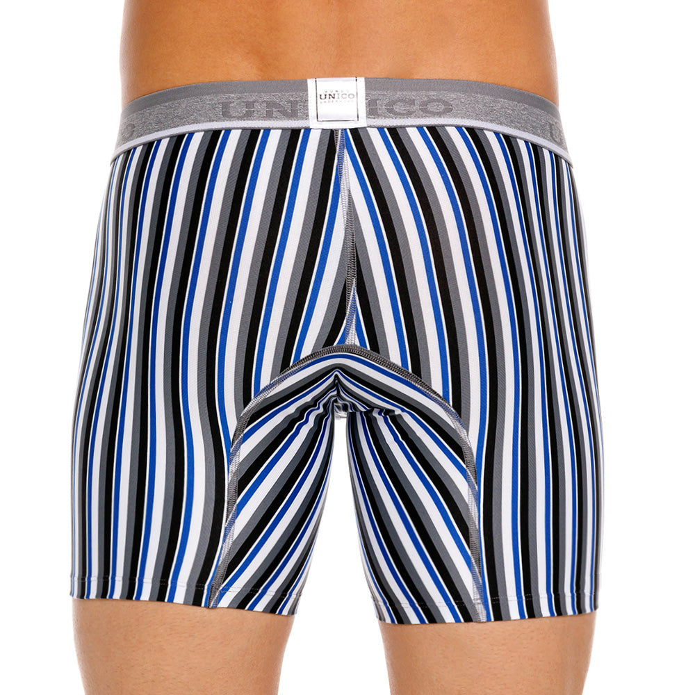 Mundo Unico Men's Mid-Length Boxer Briefs - Acantiforme Gris Striped Microfiber